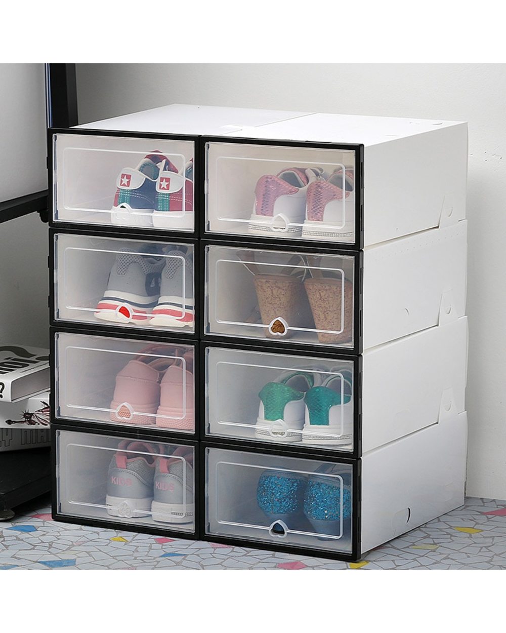6Packs Transparent Shoe Box Organizers Cabinet front-0
