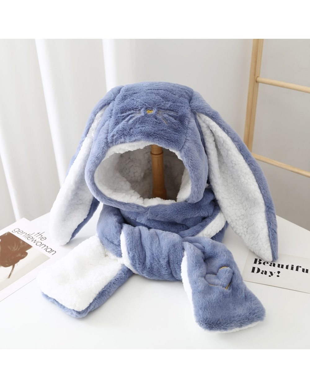 2021 Women Fashion Cute Cartoon Rabbit Ears Hatimitation Mink Cap Girl Winter Warmth Thickened With Scarf Gloves One-Pi front-0