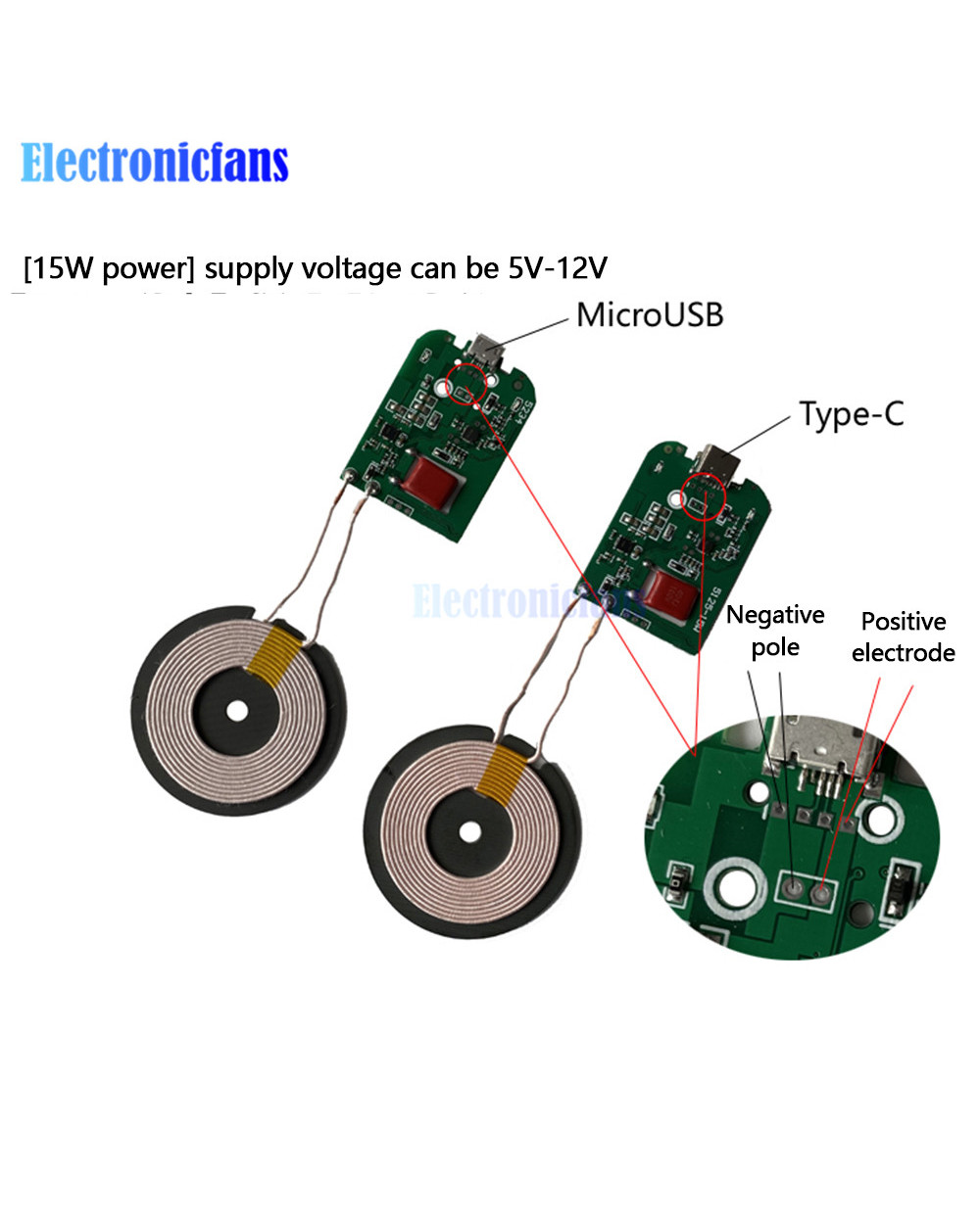 Type-C Micro-Usb Fast Charge Wireless Charger Transmitter 5W 10W 15W Pcba Circuit Board Coil Receiver Charger Module Dc front-3