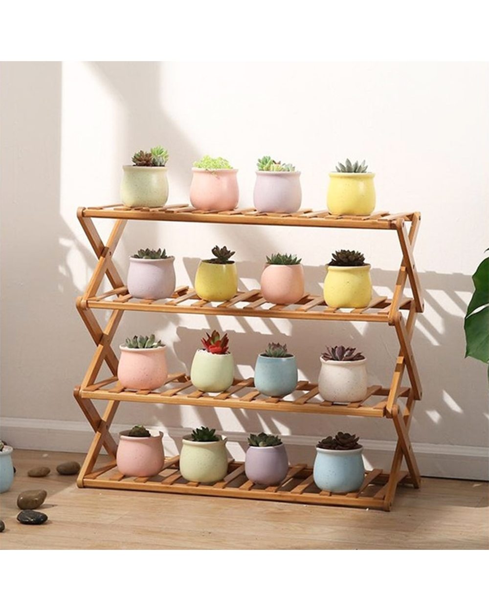 3/4 Layers Natural Bamboo Folding Shoe Shelf Storage front-2