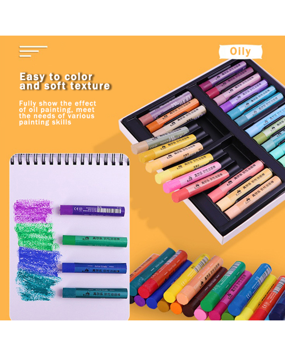 Kuelox Art Soft Oil Pastel/Crayon Macaron/Morandi/Artist Grade 12/24/36 Colors For Artist/Student Graffiti Oil Pastel P front-3