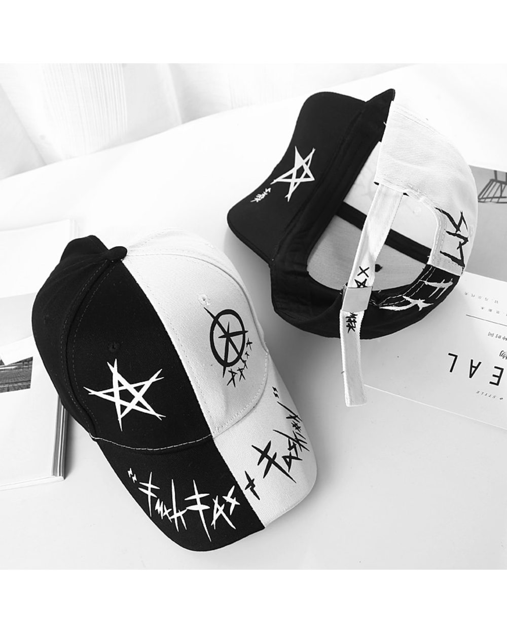 Men Women The Spring Summer Sun Hat Cap White Color Matching Pentagram Snapback Graffiti Baseball Cap Hip Hop Fashion C front-3