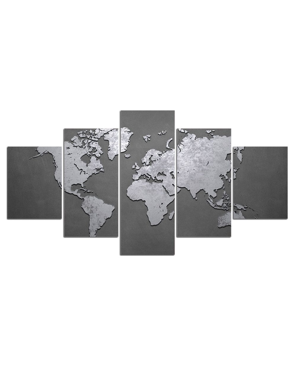 Gray Silver Tone World Map Picture Print Abstract 5 Panel Canvas Art Wall Decor front-2