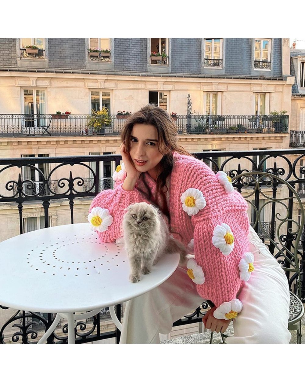 Elegant knitted sweater women European and American lazy three-dimensional pattern loose cardigan retro cute jacket front-4
