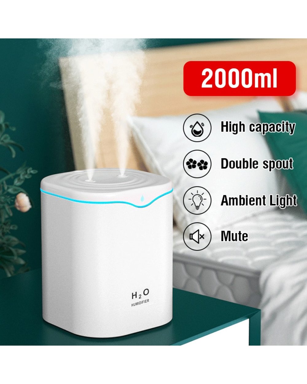 Air Humidifier Double Spray Port Essential Oil Aromatherapy Diffuser Cool Mist Maker Fogger for Home Office front-0