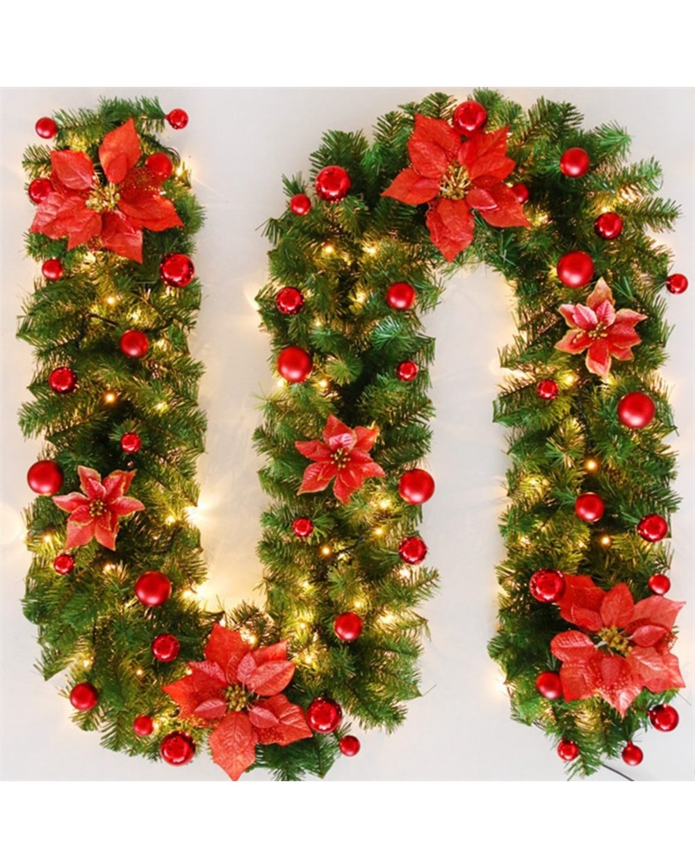 Fashionable Christmas Rattan wreath 2.7M LED Light Flower Light Strip ornament flower band holiday decoration front-0