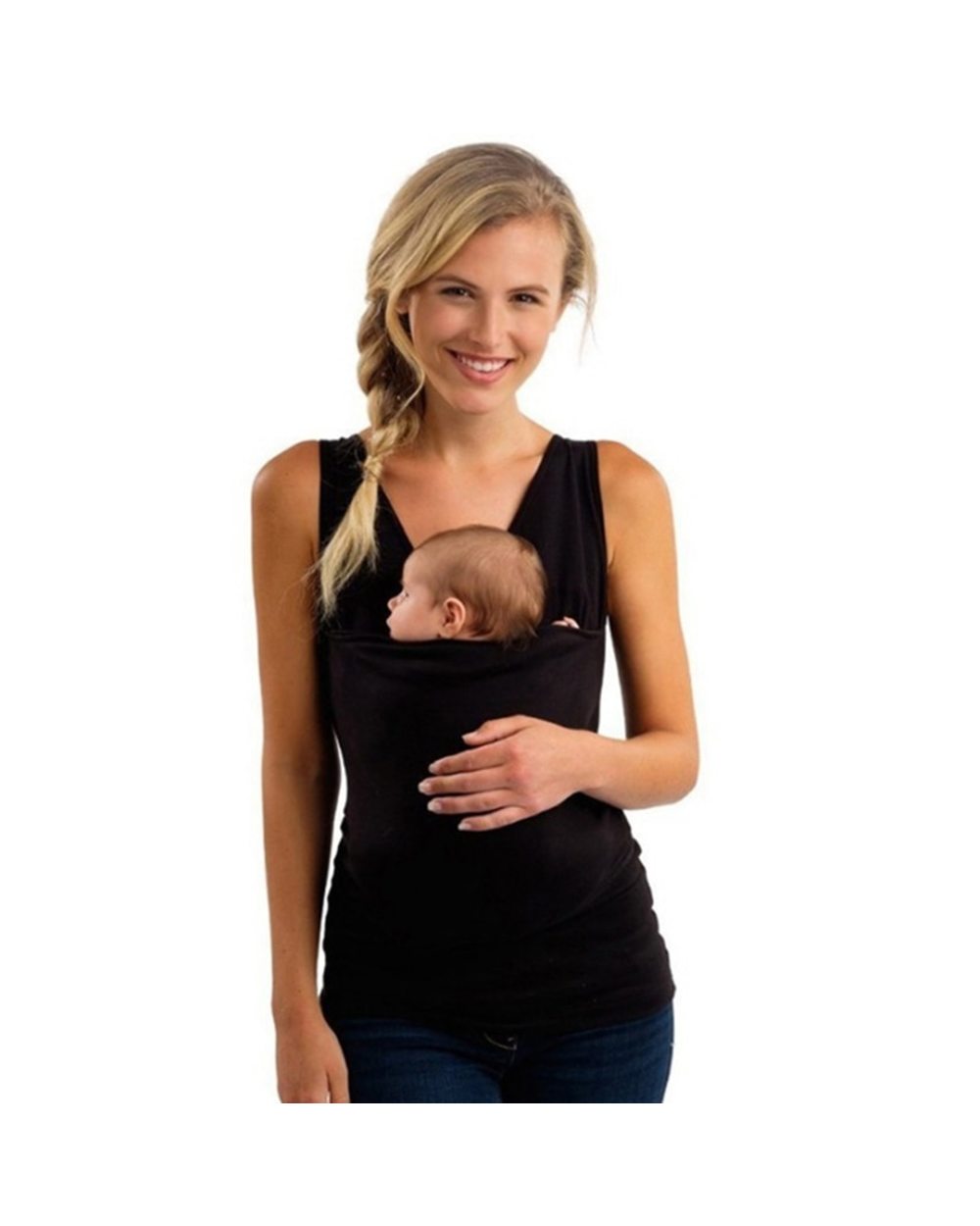 2022 Summer Kangaroo Baby Carrier Clothes for Mother Sleeveless Big Pockets Top Femme Multi-function Top Plus Size S-2XL front-0