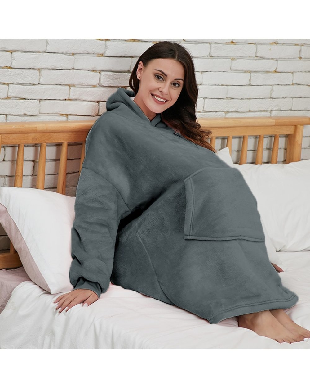 Plaid Winter Hoodies Women Thicken Oversized Hooded Sweatshirt Giant Fleece TV Blanket with Sleeves Casual Loose Warm front-4