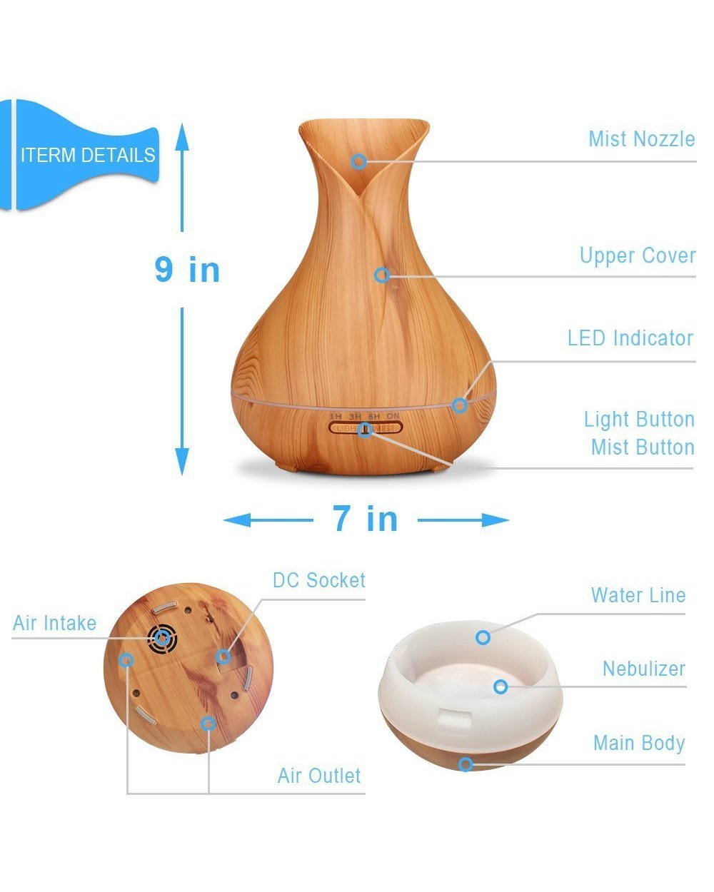 500Ml Air Humidifier Essential Oil Diffuser Aroma Ultrasonic Mist Maker Home Fragrance Aromatherapy Humificador For Hom front-3