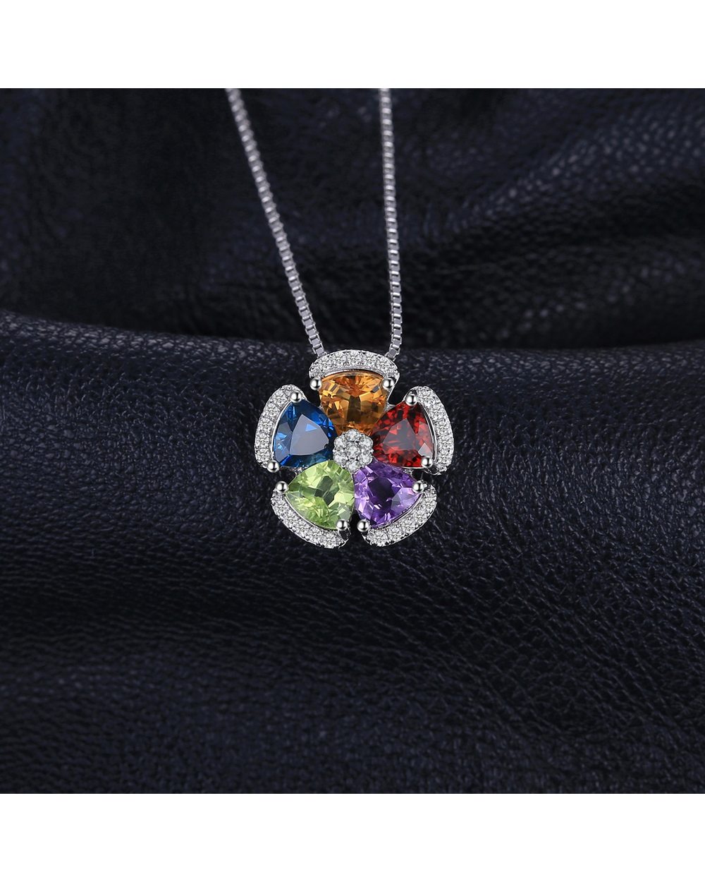 Genuine Blue Topaz Amethyst Citrine Garnet Peridot Pendant Necklace front-4