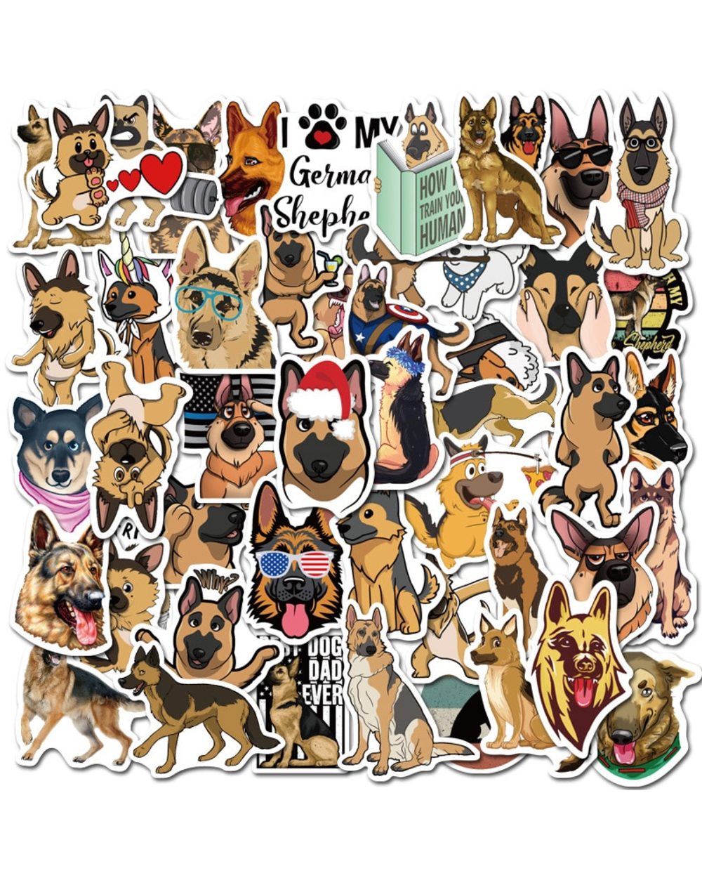 German Shepherd Cute Dogs Waterproof Cartoon Sticker For Luggage Car Guaitar Skateboard Phone Laptop Bicycle Stickers front-0
