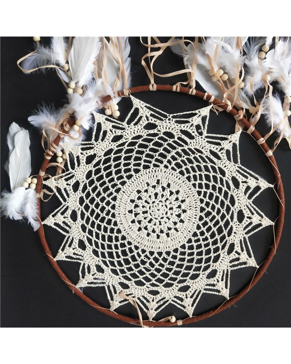 Asibikaashi Handmade Dreamcatcher DIY Home Decor Decoration Craft 40CM Round Circle White Feather Dream Catchers Big front-1