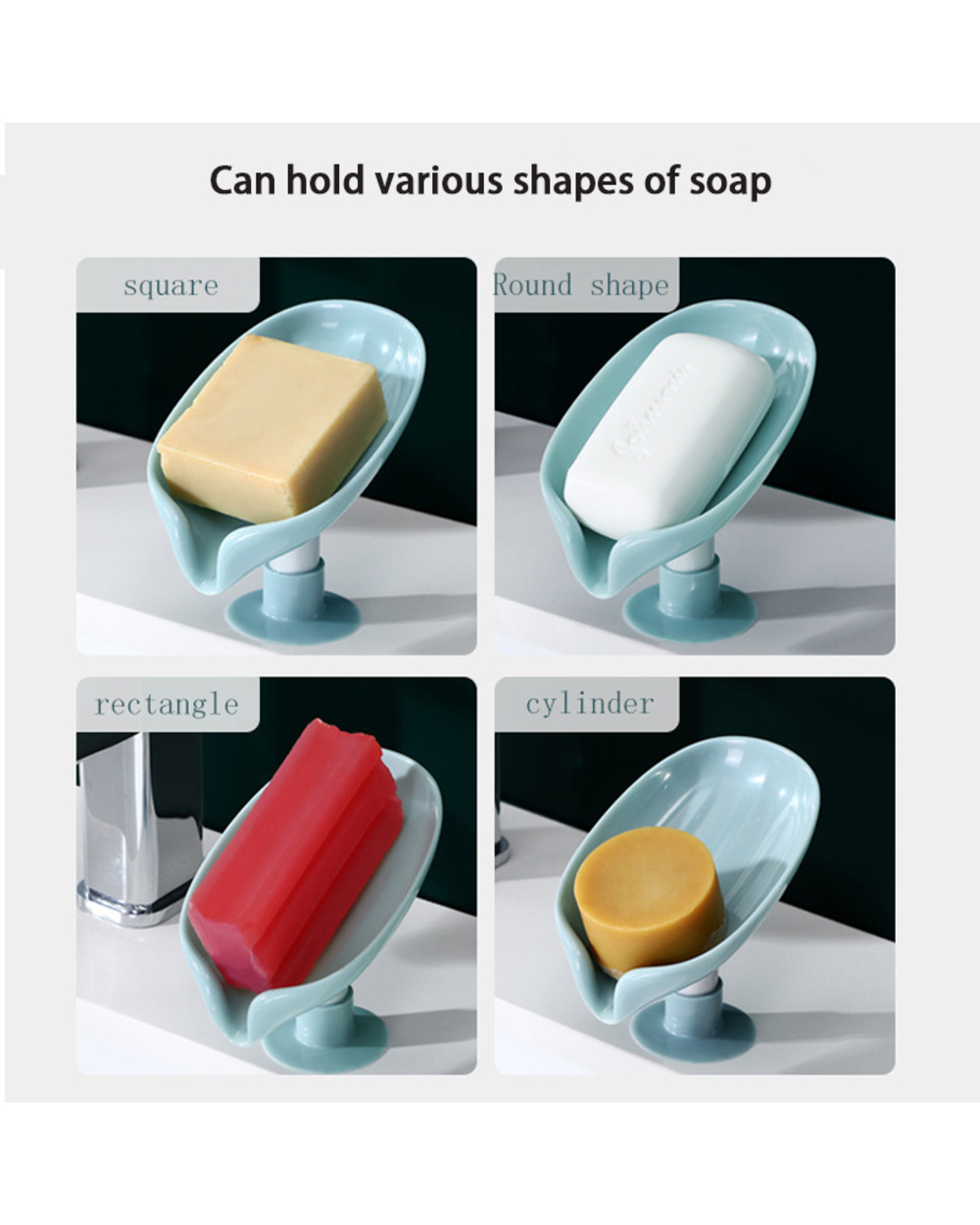 Leaf Shape Soap Box Bathroom Drain Soap Holder Non-Slip Drain Soap Storage Case Container With Sucker Tray Gadgets Accr front-1