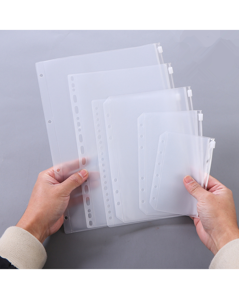 Convenient Clear Pvc A5 A6 A7 Binder Pockets Clear Zipper Folders For 6-Ring Notebook Binder Files Reports Binder front-2
