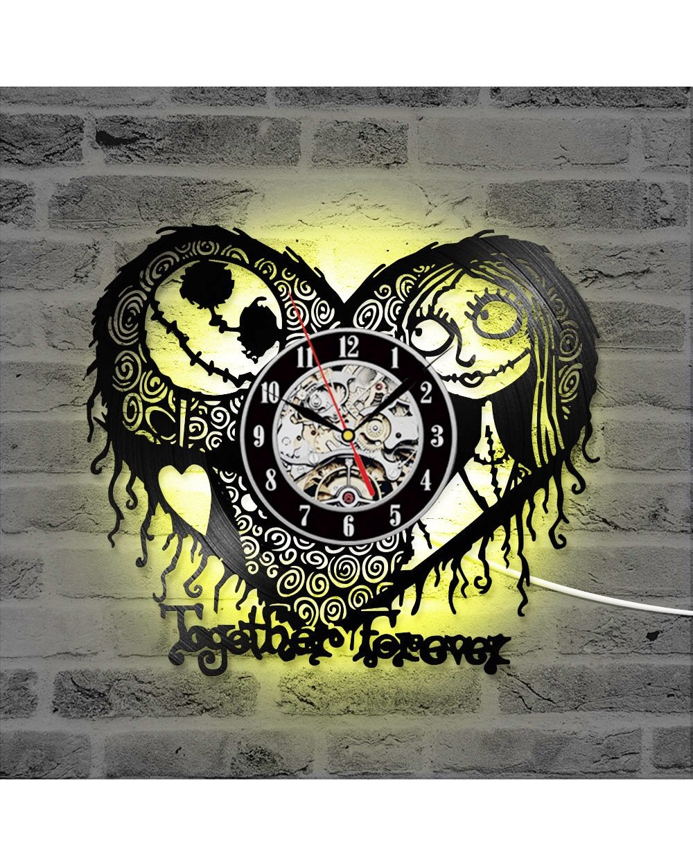 Home Decor Nightmare Before Christmas Heart Pattern Vinyl Record Clock Hollow Creative Antique Style CD Record LED Clock front-2