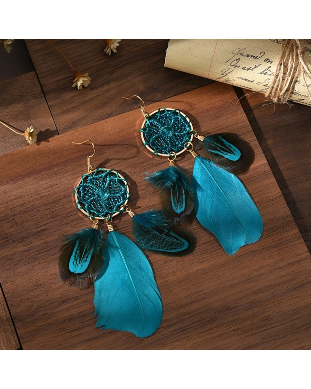Bohemian Ladies Earrings Women Lightweight Dream Catcher Flower Woven Feather Earrings Indian Jewelry front-0