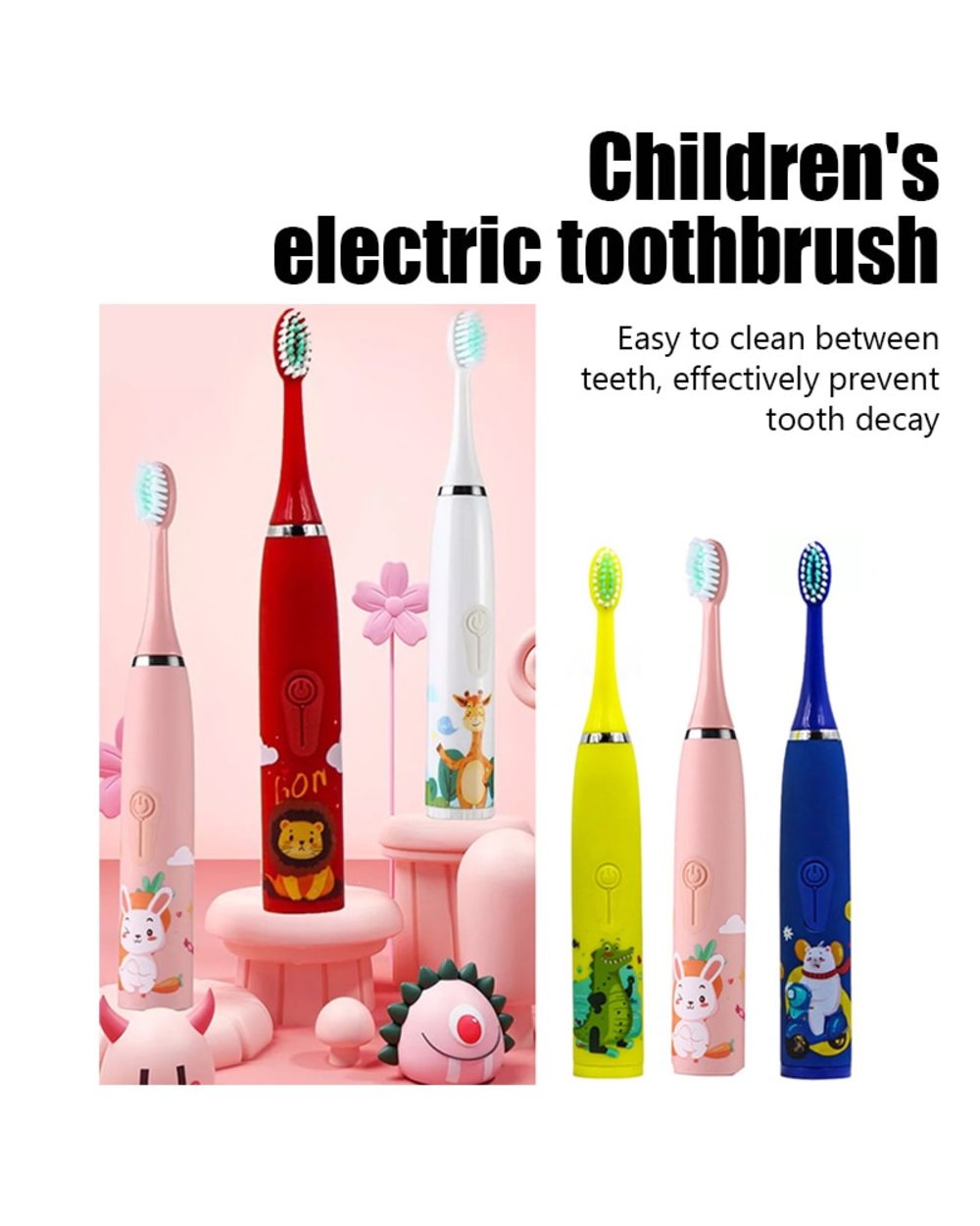 Children Sonic Electric Toothbrush Kids Tooth Brush Ipx6 Waterproof Usb Rechargeable 6 Replacement Brush Heads Oral Cle front-1