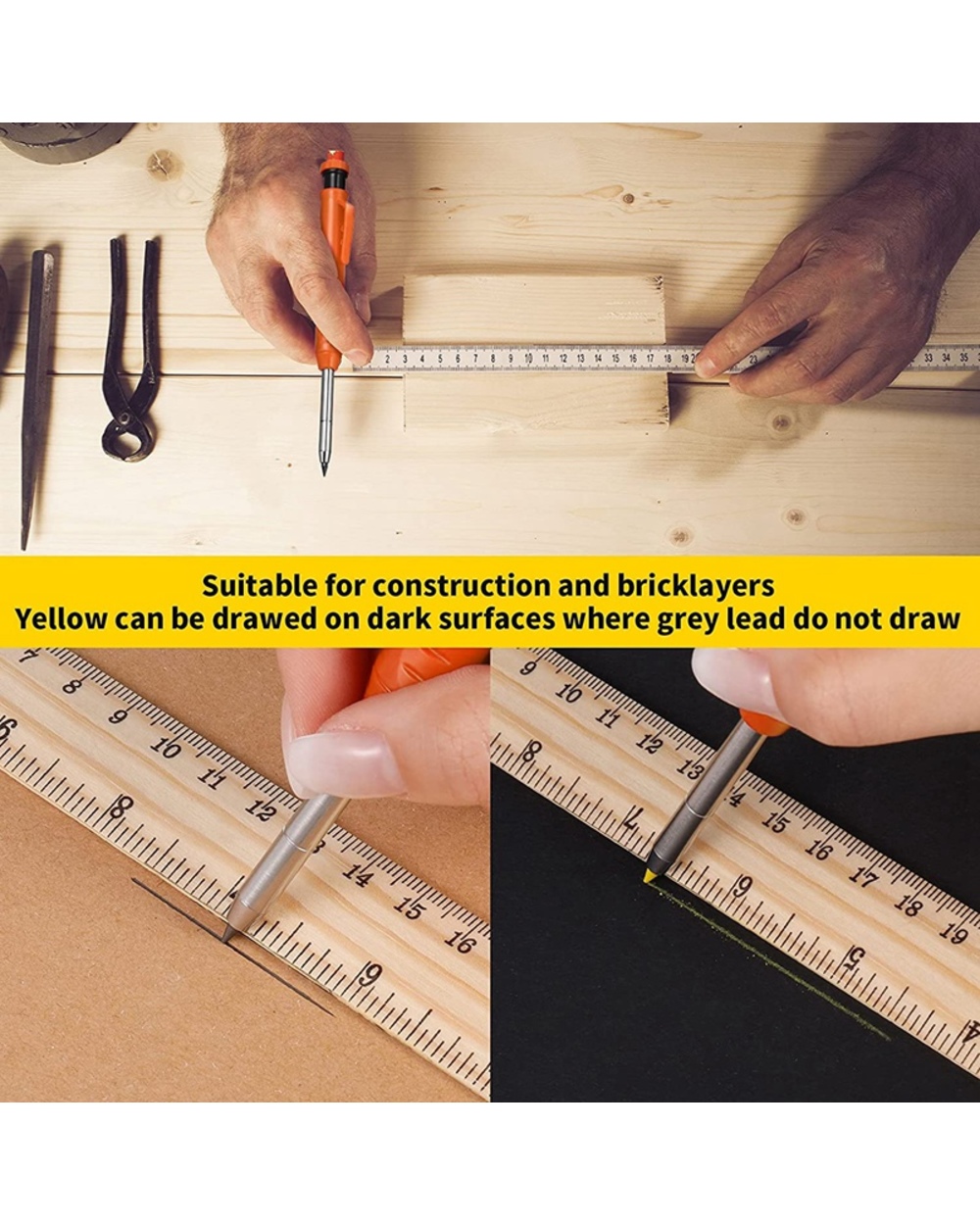 3Pcs Carpenter Pencils Construction Pencils With Refills Leads Mechanical Pencil Architect Pencils Pica Dry Pen For Dra front-2