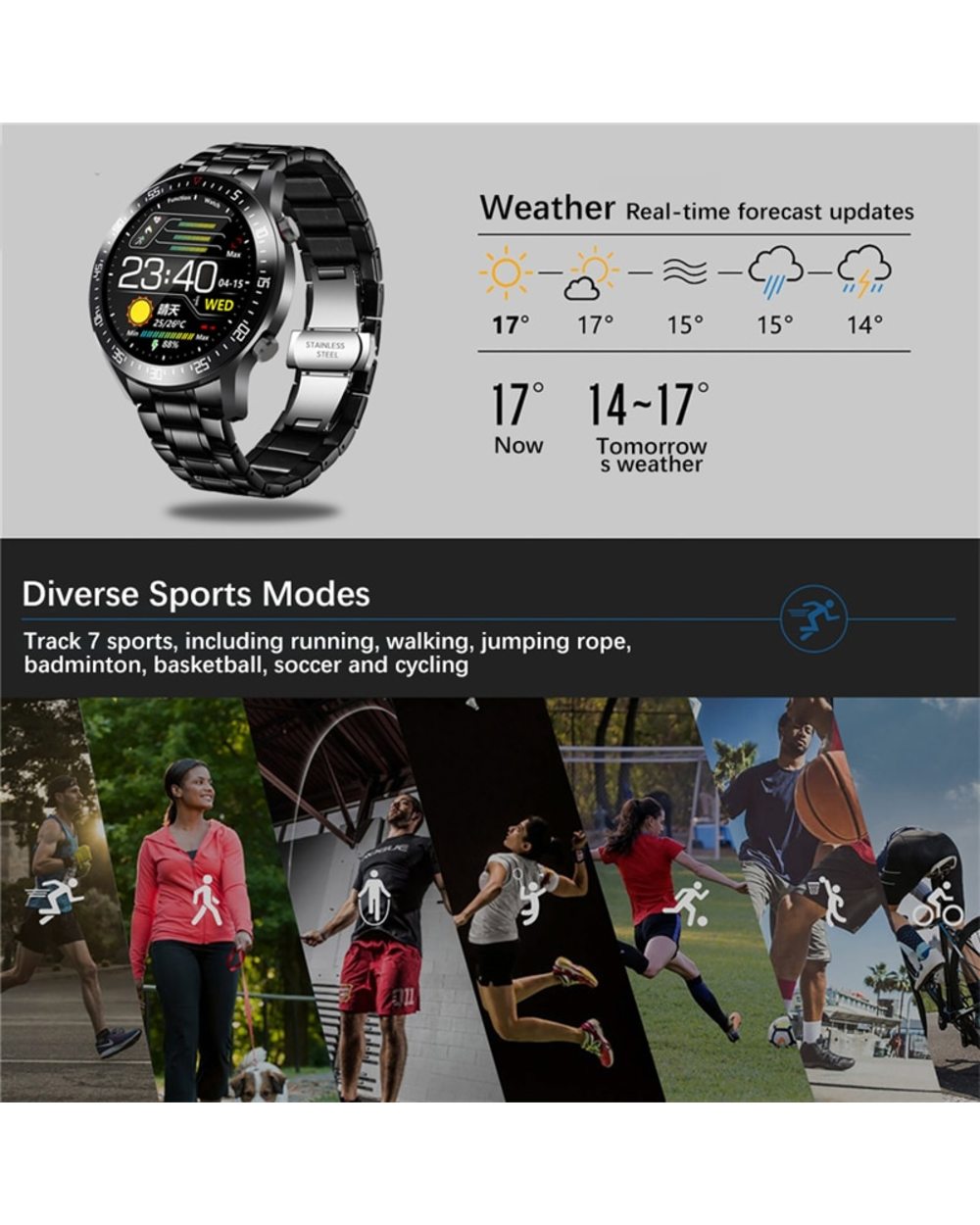 New Smart Watch Heart Rate Blood Pressure Information Reminder Sport Waterproof Smart Watch for Android IOS Phone front-4