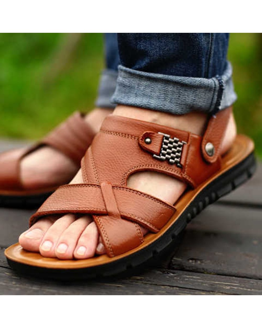 Big Size Men Leather Sandals Summer Classic Men Slippers Soft Sandals Men Roman Comfortable Outdoor Walking Footwear front-0