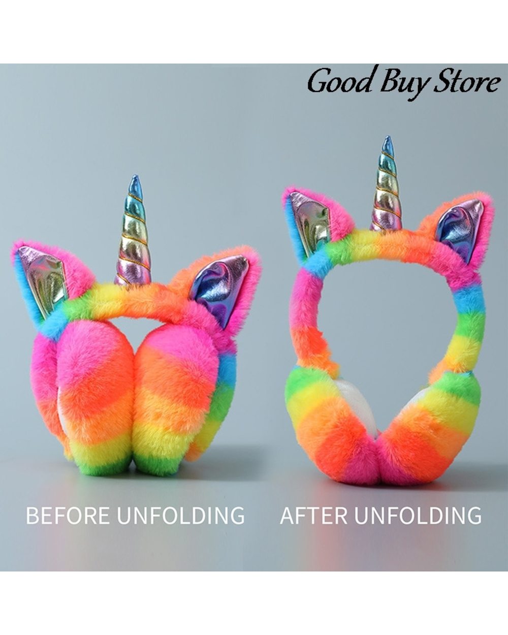 Unicorn Colorful Winter Earmuffs Sequins Plush Earlap Warm Headphone Striped Ear Cover Caps Children Skiing Ears Warmer front-0
