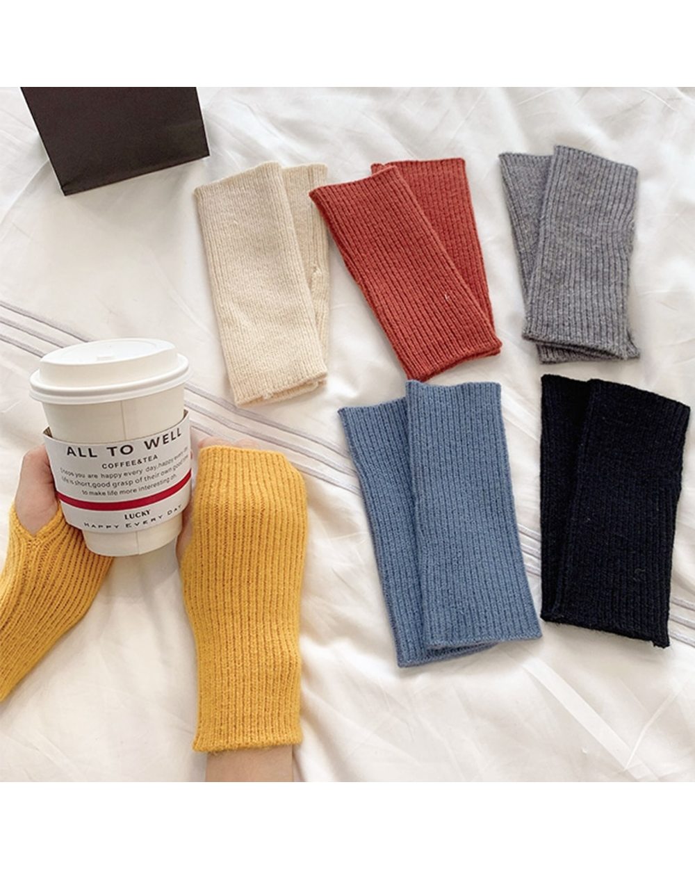 Winter Women Men Warm Fingerless Mitten Knitted Wool Gloves Solid Color Stretch Mittens Exposed Finger Short Cashmere G front-4