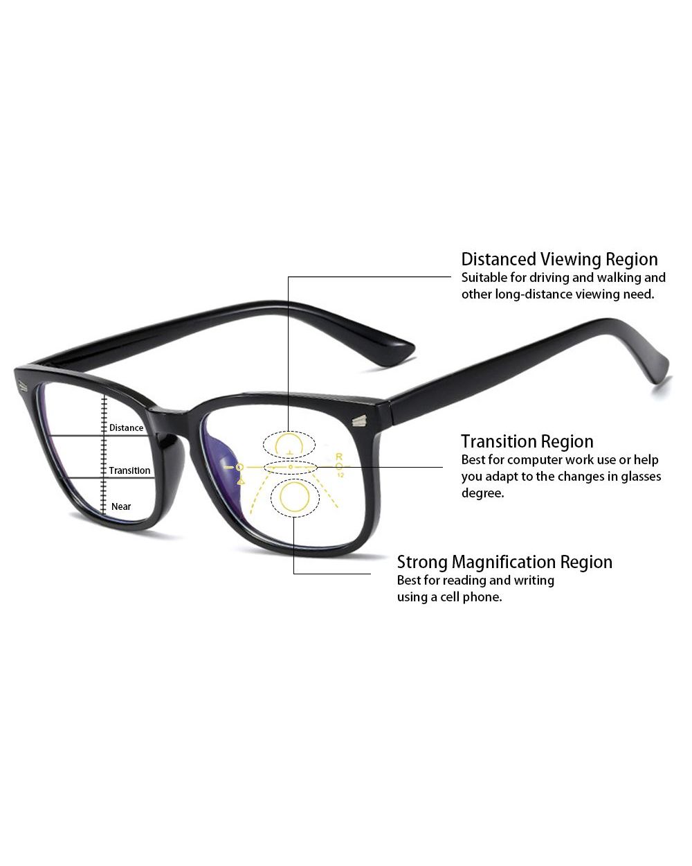 Square Multifocal Progressive Reading Glasses Men Fashion Anti Blue With Diopters Anti-Glare Computer Eyeglasses Women front-4