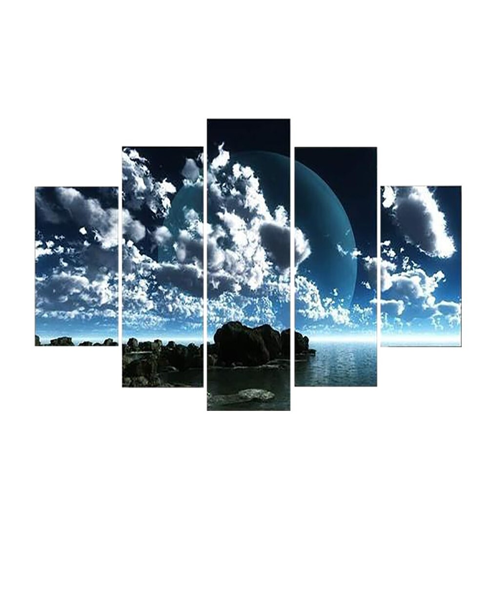 Seascape Poster Modern Night Sky Picture Print Nature 5 Panel Canvas Art Wall Decor front-1