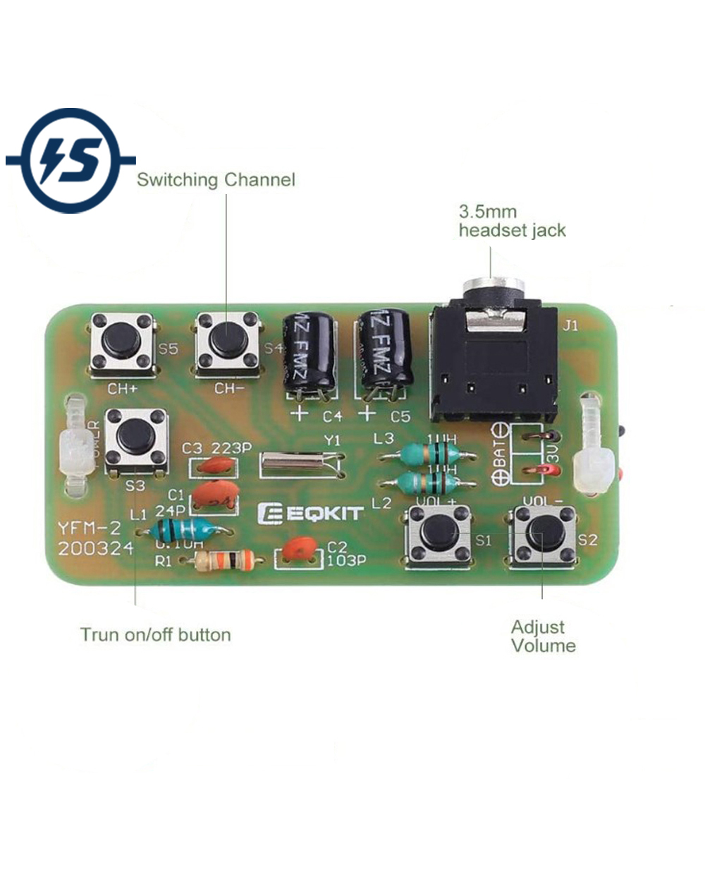 Diy Kit Fm Stereo Radio Module W/ Headset Adjustable 76-108Mhz Yfm-2 Wireless Receiver Dc 3V For Soldering Practice Ele front-2
