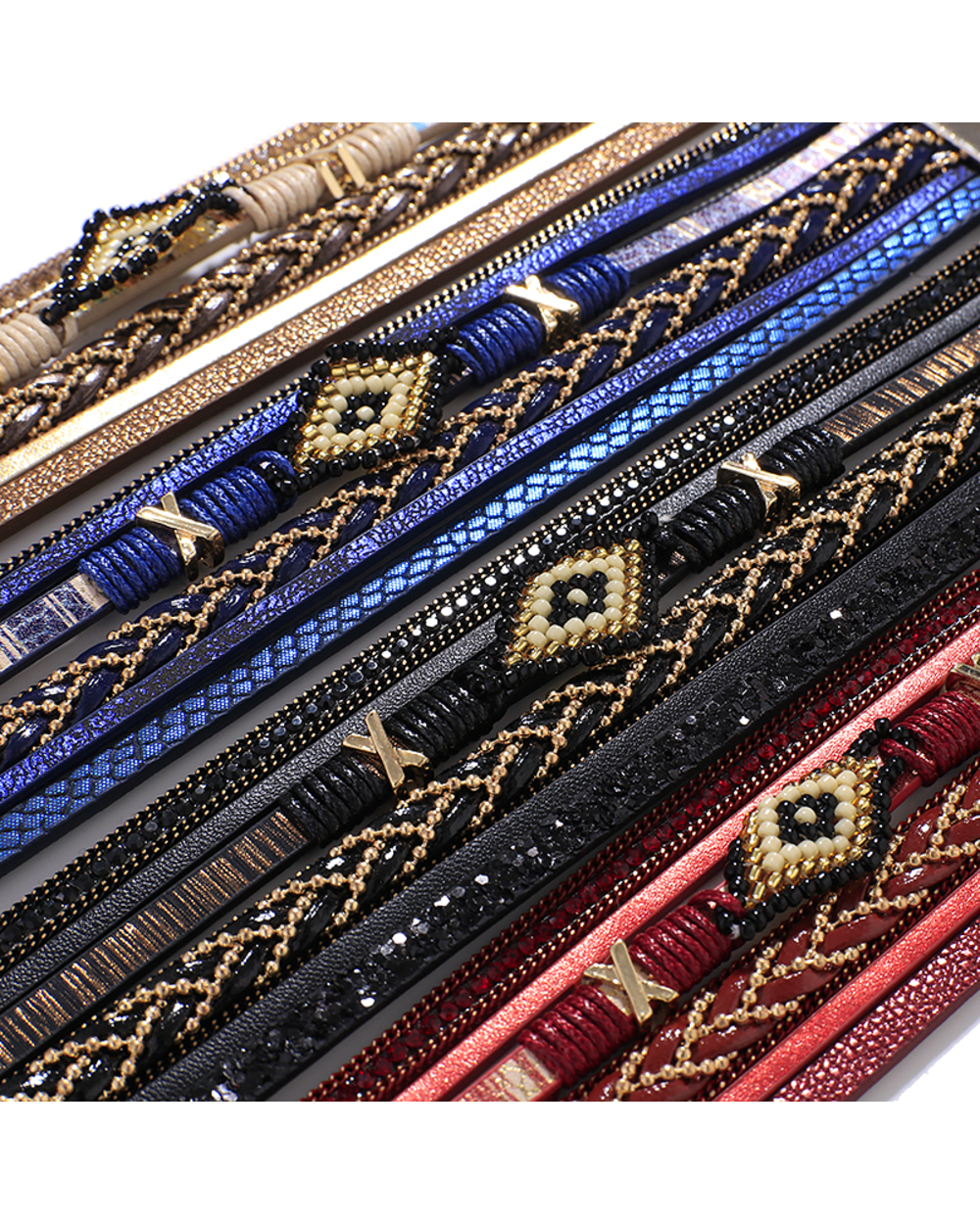 Amorcome Miyuki Evil Eye Leather Bracelets For Women Fashion Ladies Bohemian Wide Wrap Charm Bracelet Party Jewelry Gift front-4