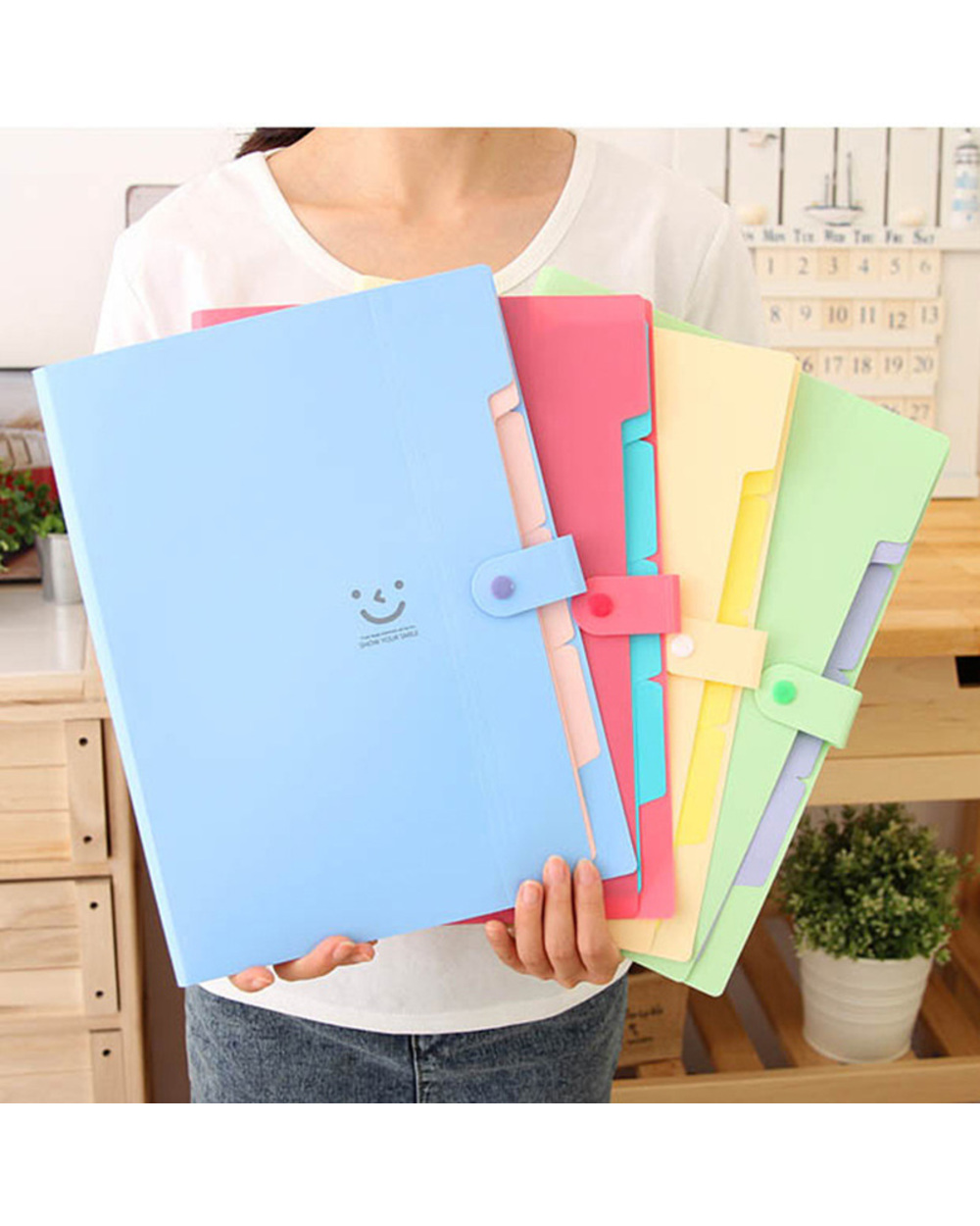 Kawaii File Organization Folder A4 File Document Bag Pouch Bill Wallet Folder Holder Organizer Fastener School Office S front-4
