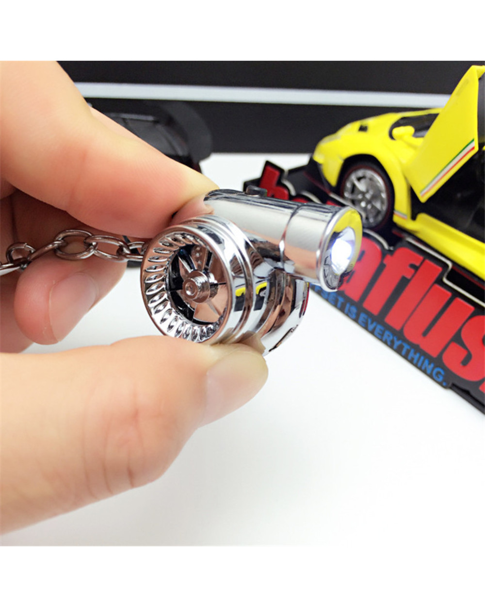 Led Mini Turbo Chargeable Keychain Spinning Turbine Sound Key Holder Key Fob Keyring Mens Gift Car Interior Accries Gif front-0