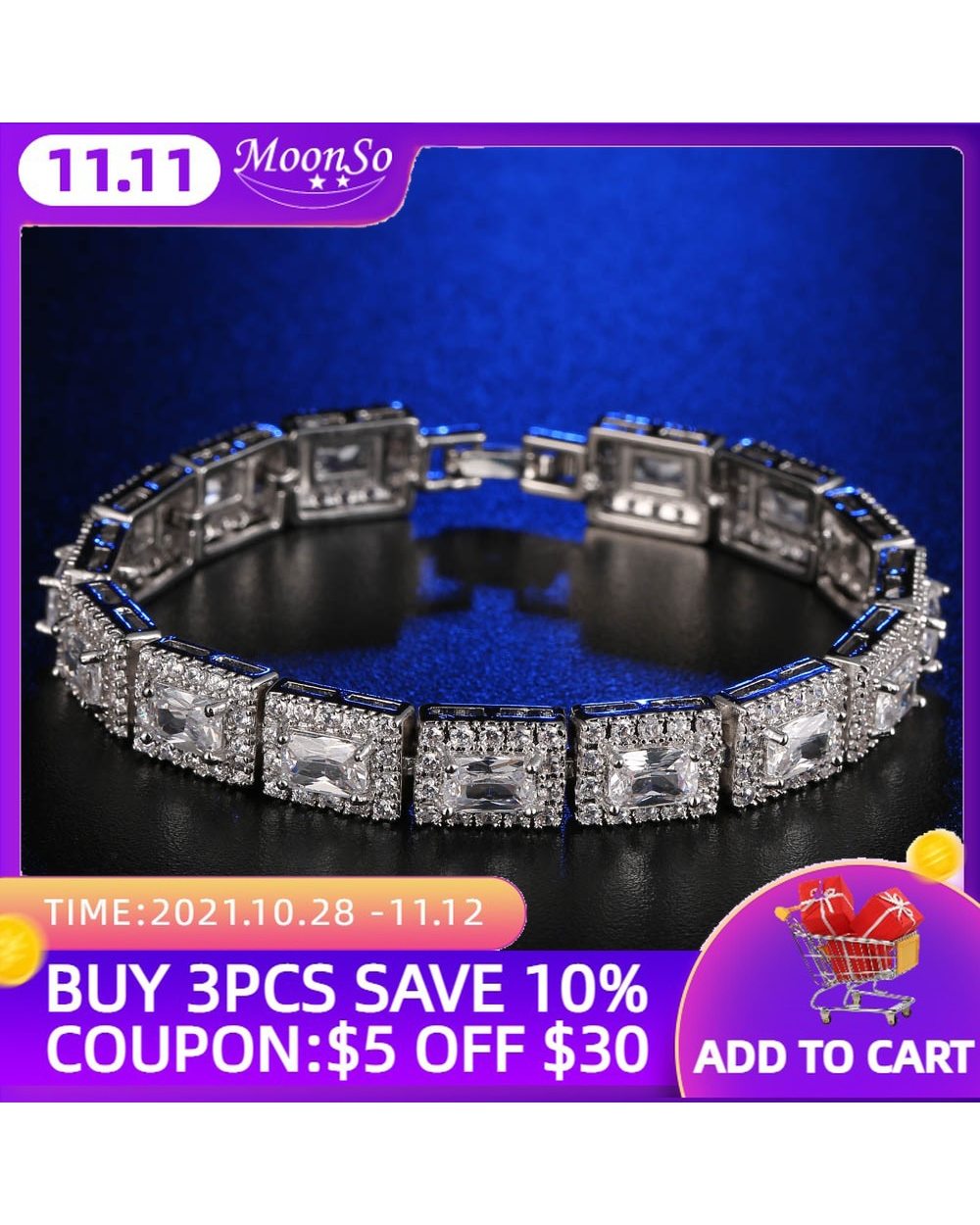 2021 New 18CM Luxury Princess 925 Sterling Silver Bracelet Bangle For Women front-0