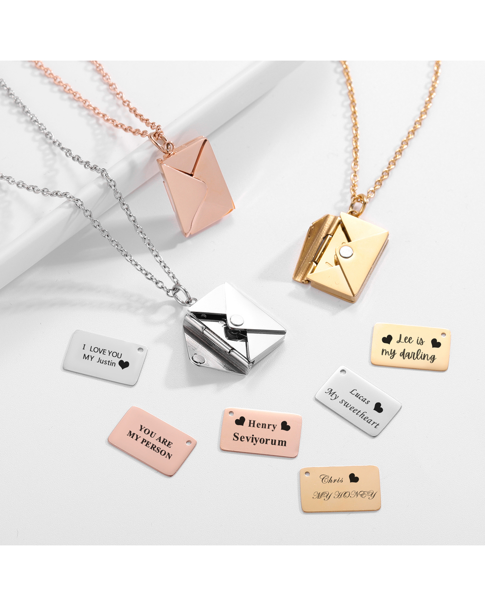 Love Letter Envelope Pendant Necklace Customized Stainless Steel Jewelry front-3