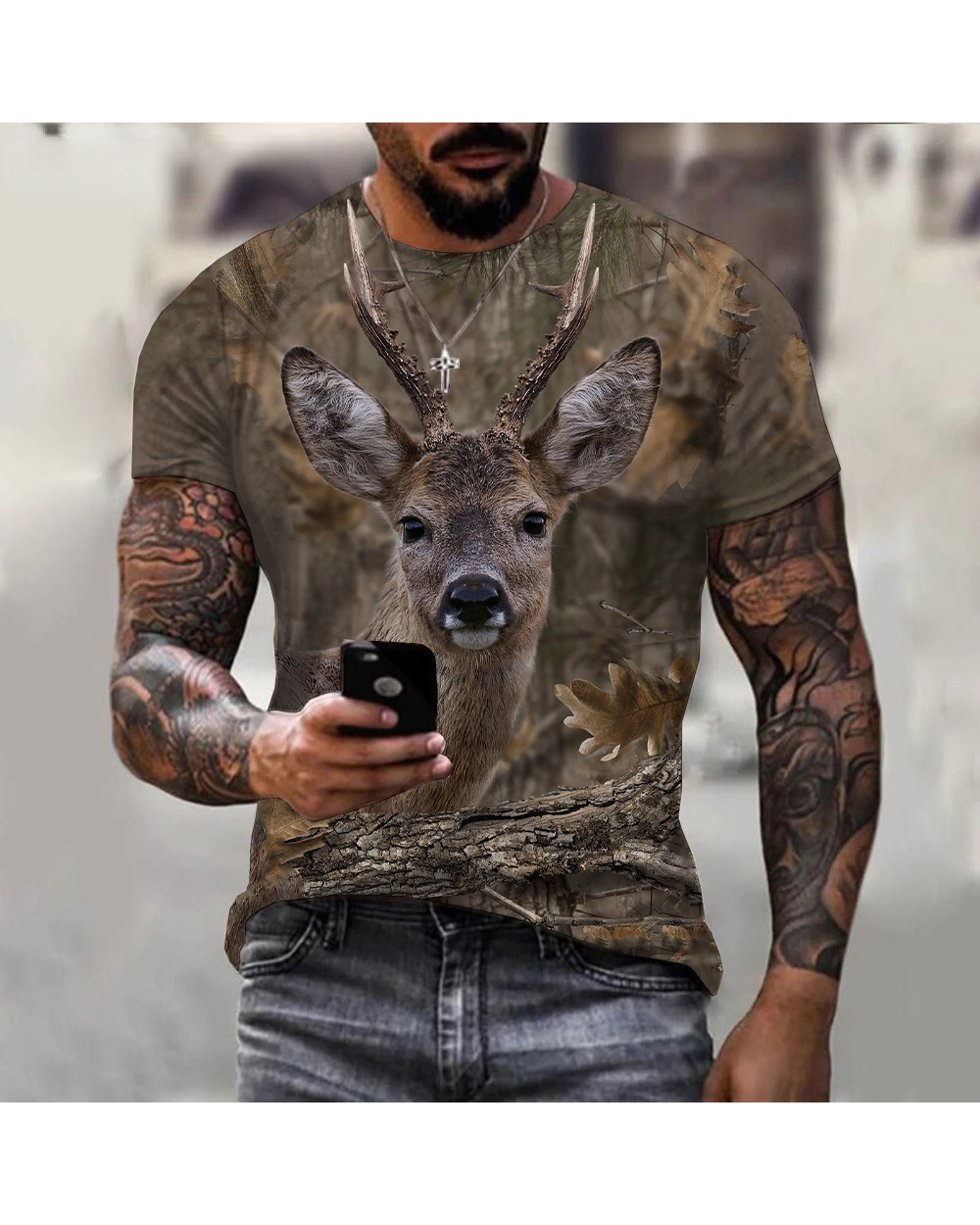 Hunting Animal T Shirts Mens Womens Printed Short Sleeves Street Casual Oversized Clothing front-1
