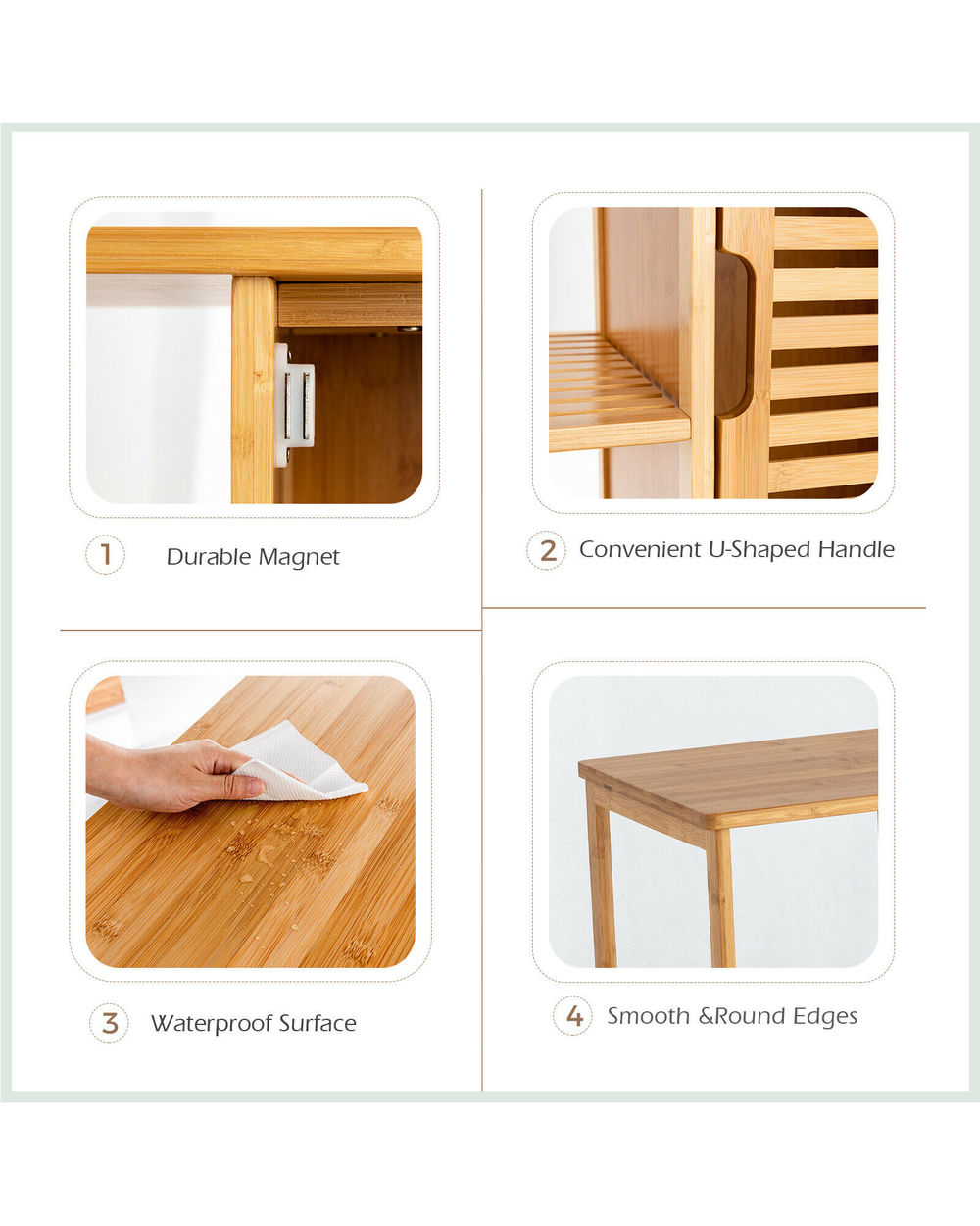 Bathroom Cabinet Bamboo Storage Floor Cabinet front-3
