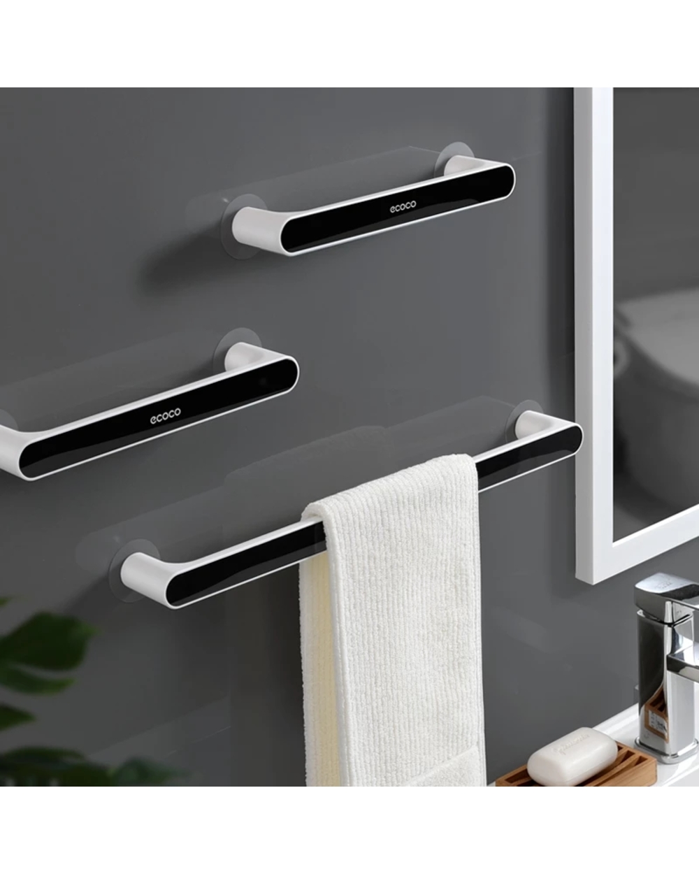 Ecoco Bathroom Towel Holder Household Wall Mounted Towel Rack Bathroom Pendant Set Towel Bar Punch For Bathroom Organi front-0