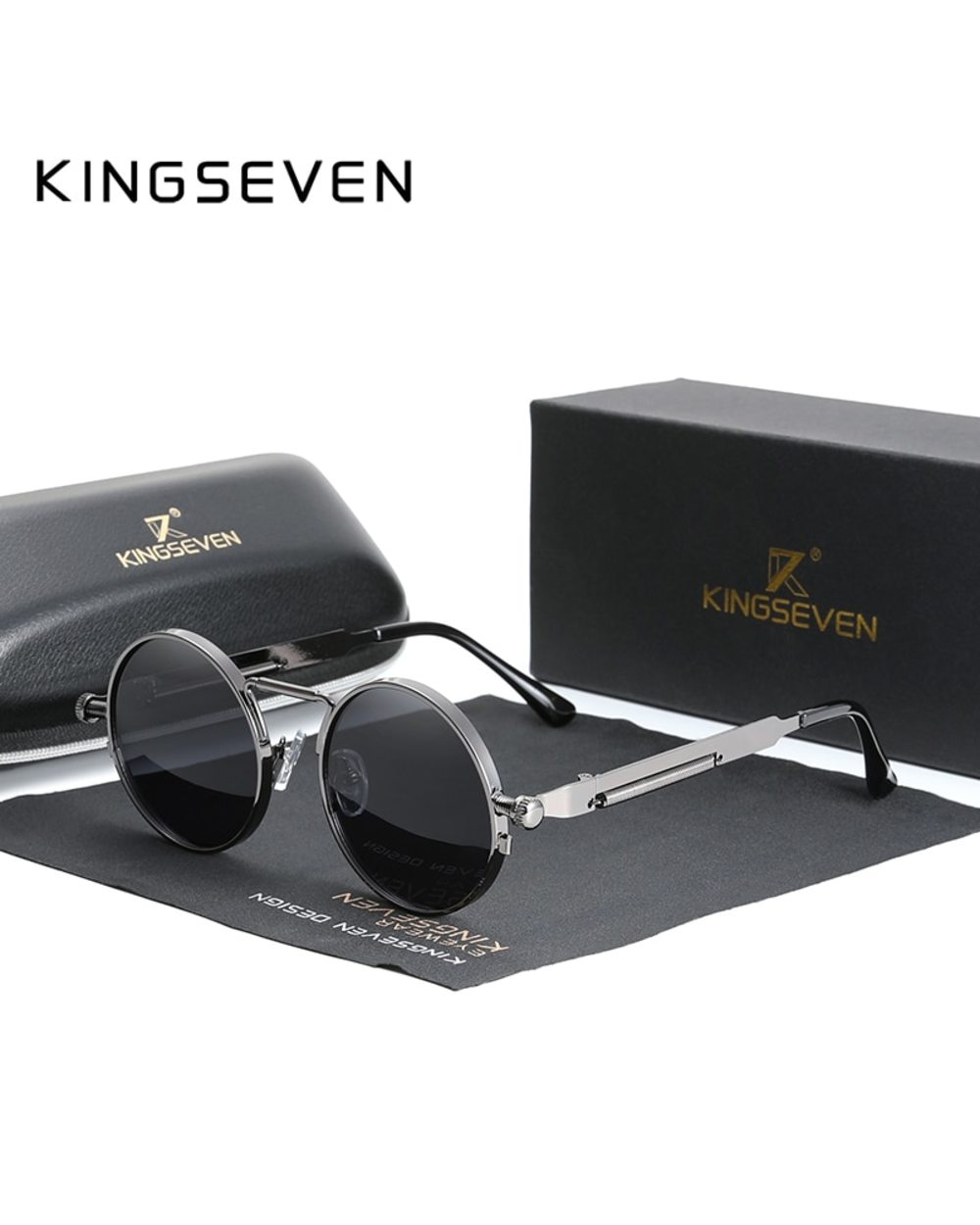 Kingseven High Quality Gothic Steampunk Sunglasses Polarized Men Women Brand Designer Vintage Round Metal Frame Sun Gla front-0