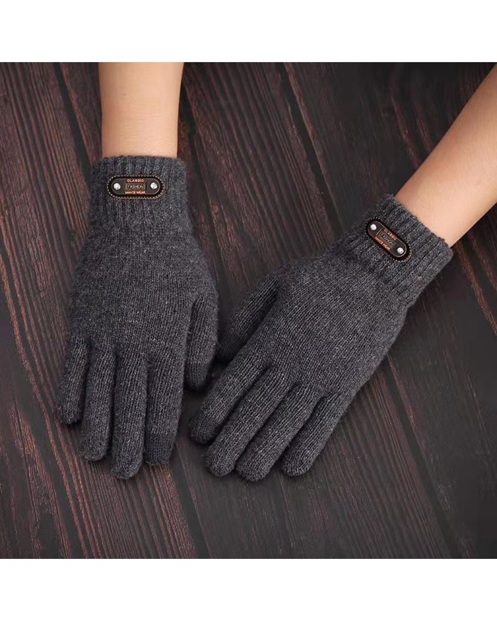 Autumn Winter Men Knitted Gloves Touch Screen High Quality Wool Solid Color Gloves Men Mitten front-4