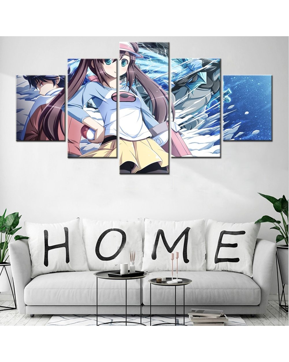 Japan Anime Figure Pocket Couple Picture Print Anime 5 Panel Canvas Art Wall Decor front-0