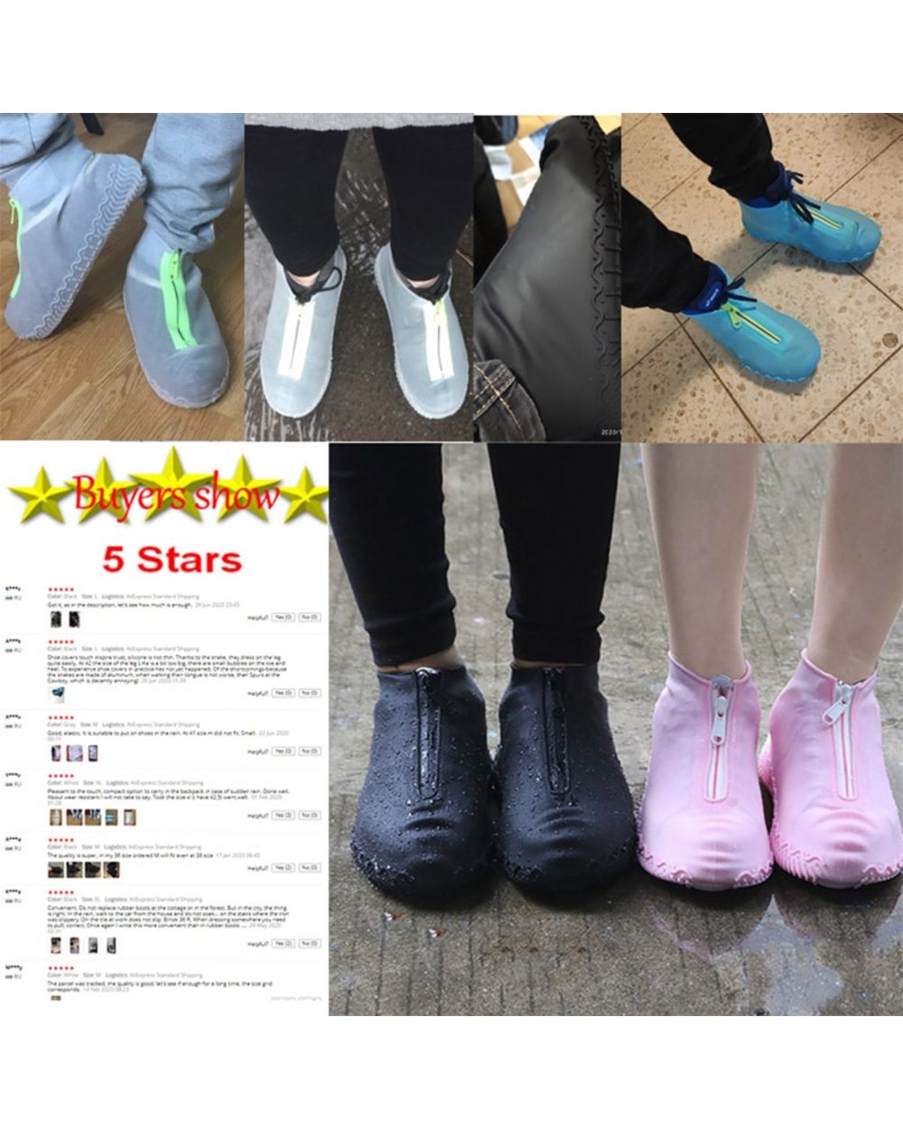 Women And Men Rubber Shoes Cover Zippers Unisex Reusable Waterproof Shoes Covers White Non Slip Silicone Rain front-1