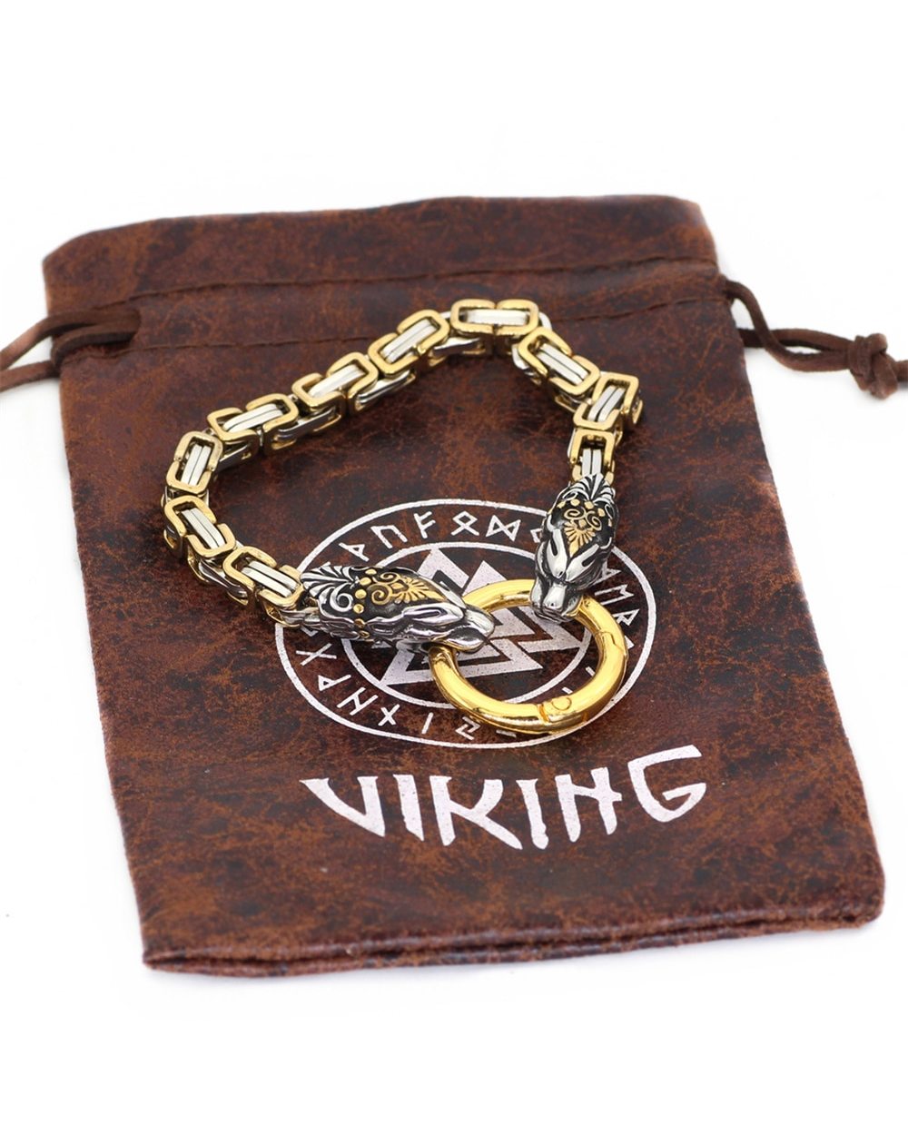 Viking Dragon Head Bracelets Men Gold Stainless Steel King Chain Jewelry Gift front-5