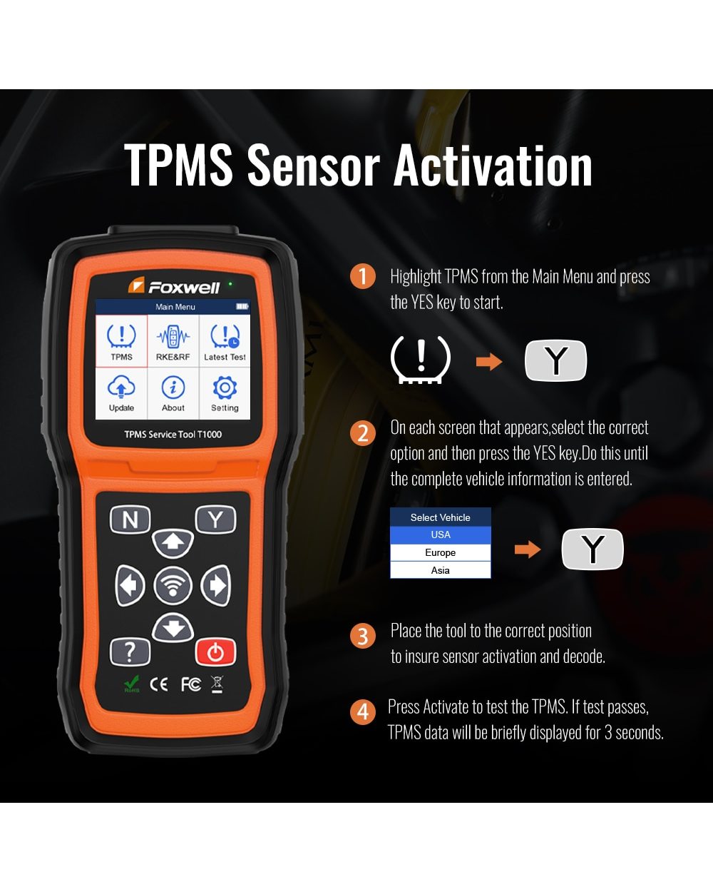 Foxwell T1000 Tpms Program Tool Activate Decodes Tpms Sensors Check Rf