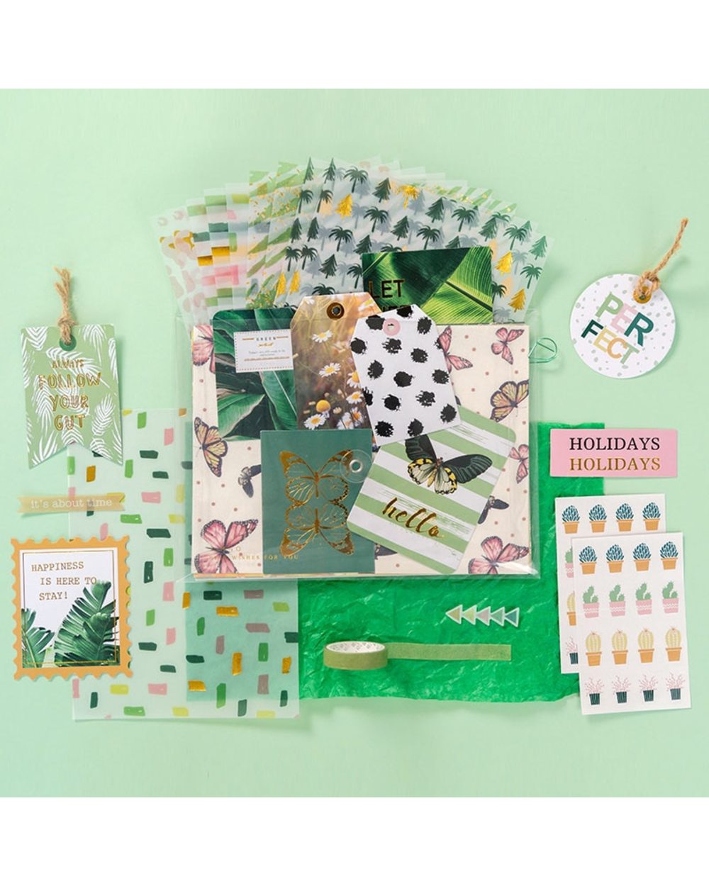 64/107 Pcs Yvaine's Scrapbooking Starter Pack : Paper, Washi Tape, Stickers, Set Writing Paper Cards front-1