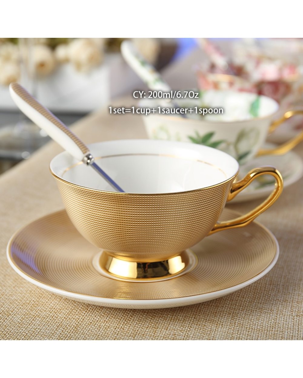 Europe Noble Bone China Coffee Cup Saucer Spoon Set 200ml Luxury Ceramic Mug Top-grade Porcelain Tea Cup Cafe front-2