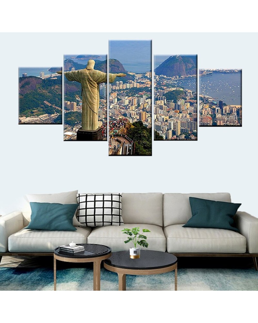 Brazil Rio De Janeiro Jesus Statue Picture Print Scenery 5 Panel Canvas Art Wall Decor front-0