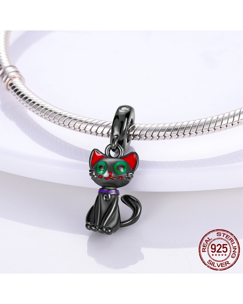 Ragdoll Moon Cat Dangle Charm Silver 925 Cat with Star Beads fit Original Bracelet Animal Pendant Jewellery front-4