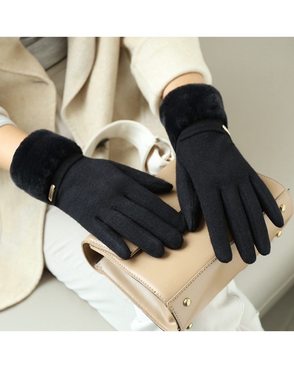 Winter Women Keep Warm Plus Velvet Touch Screen Thicken Plush Wrist Suede Gloves Fashion Personality Elegant Drive Cycl front-2