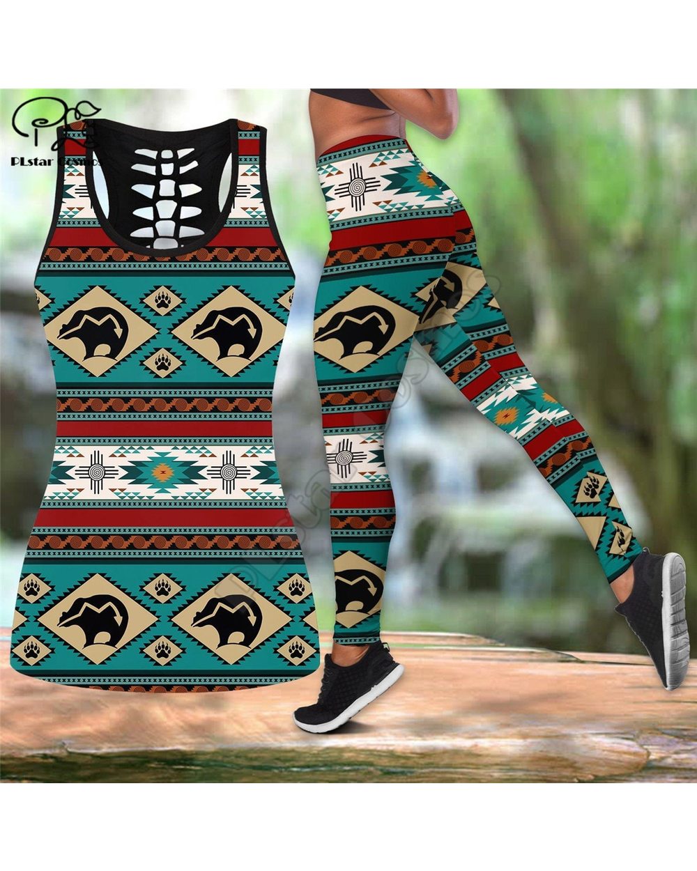 Workout Pants geometry horse 3D Printed Hollow Tanktop sexy Yoga Suit Fitness Soft Legging front-1