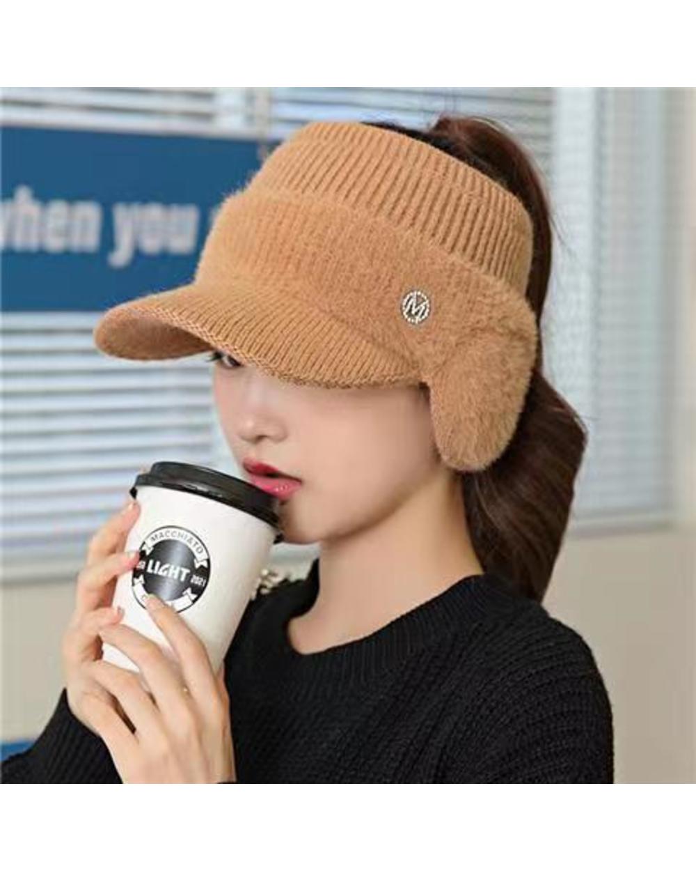 Winter Hats For Women 2022 Fashion M Winter Warm Earflaps Knitted Ponytail Hats Female Autumn Baseball Caps Gorros Viso front-1